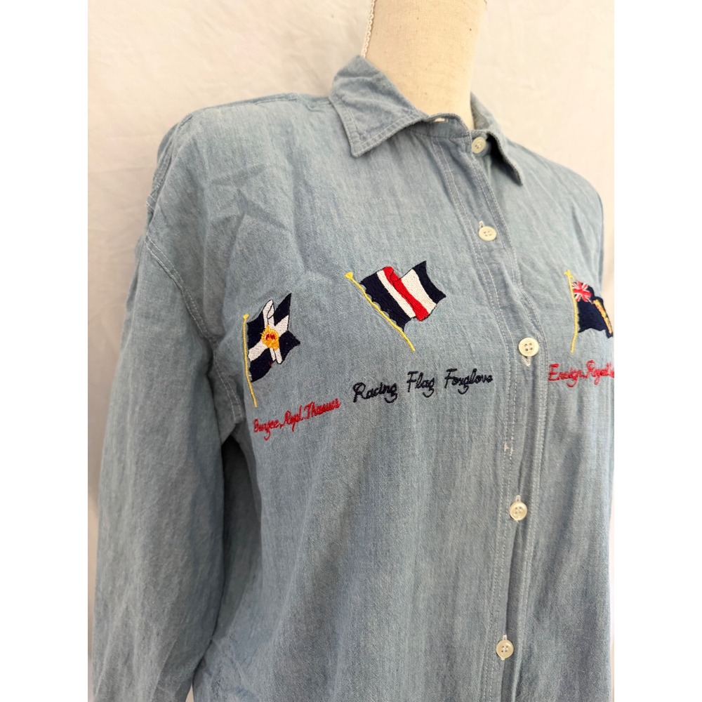 Vintage Coastline Button Down Womens Blue Embroidered Nautical Chambray Medium - Picture 4 of 8